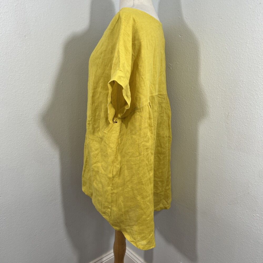 Terzo Millennio Blouse Womens Medium Mustrad Hi Lo Back Button Langenlook Summer - Picture 2 of 7
